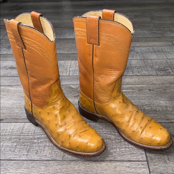 Justin Full Quill Ostrich Saddle Cowboy Boots